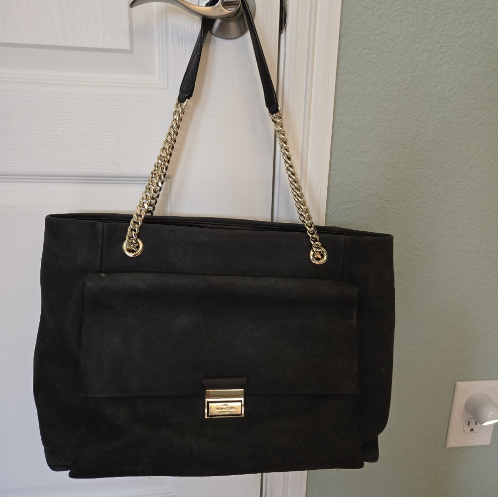 Kate Spade Grey Suede Shoulder Bag with Gold Chain